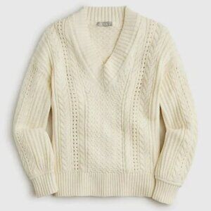 J. Crew Cotton Cable Knit V-Neck Pullover